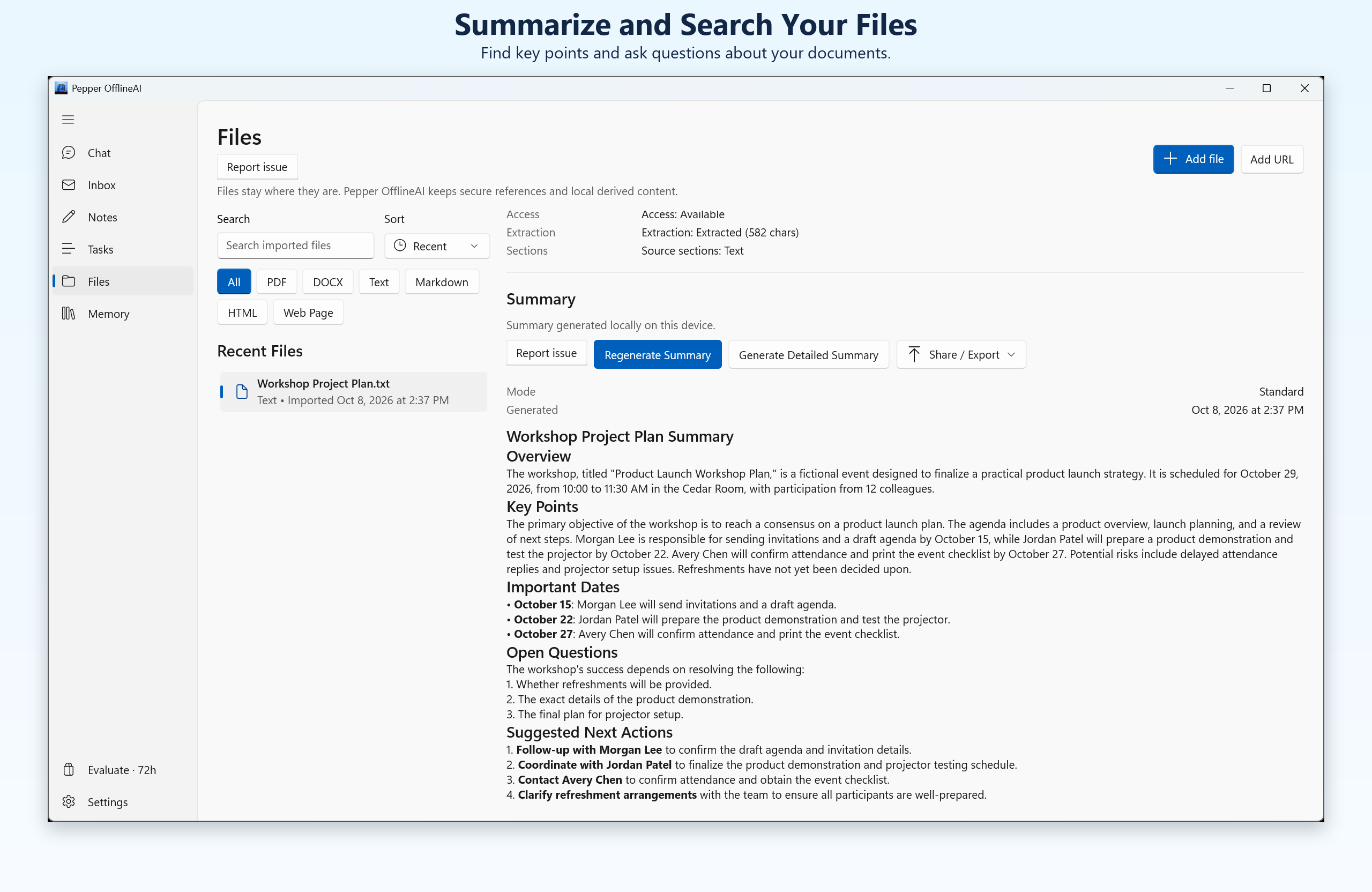 Pepper for Windows showing a summary of a supported document.
